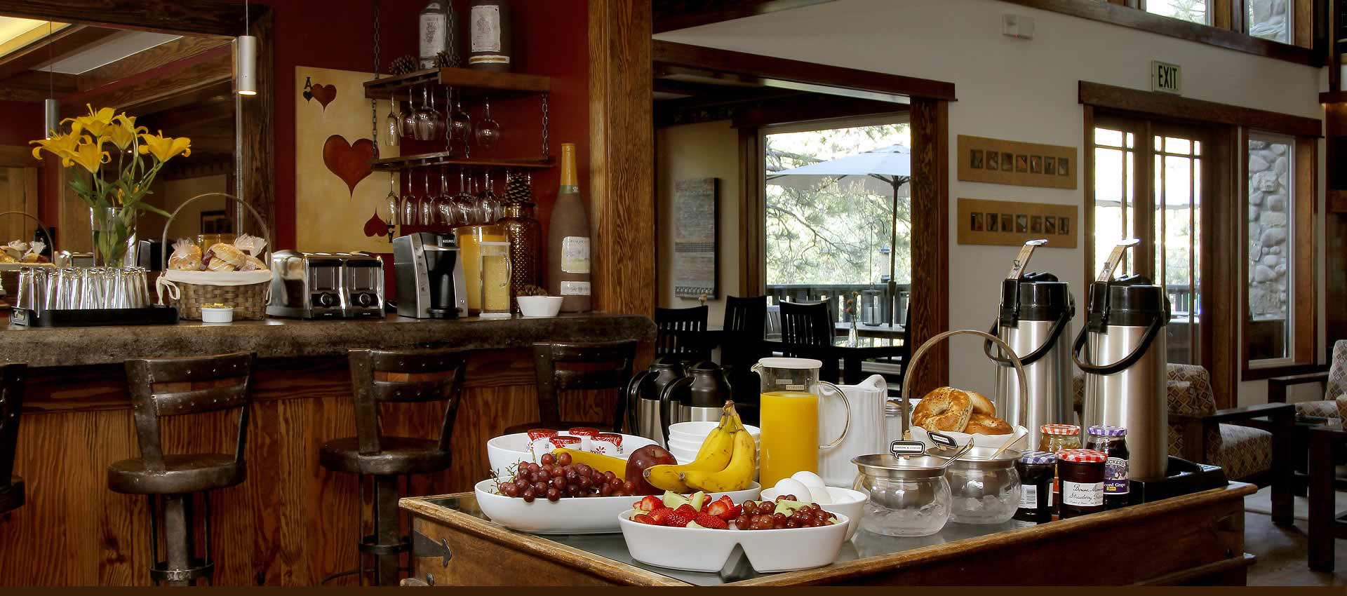 Grand Idyllwild bar with fresh fruit bagels and coffee