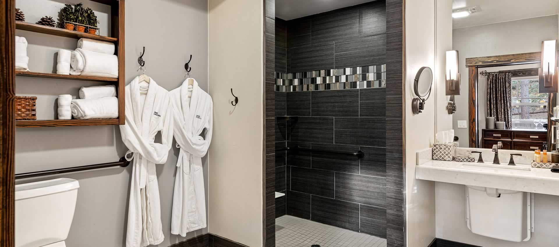 Suite Dream bathroom shower, vanity and plush robes